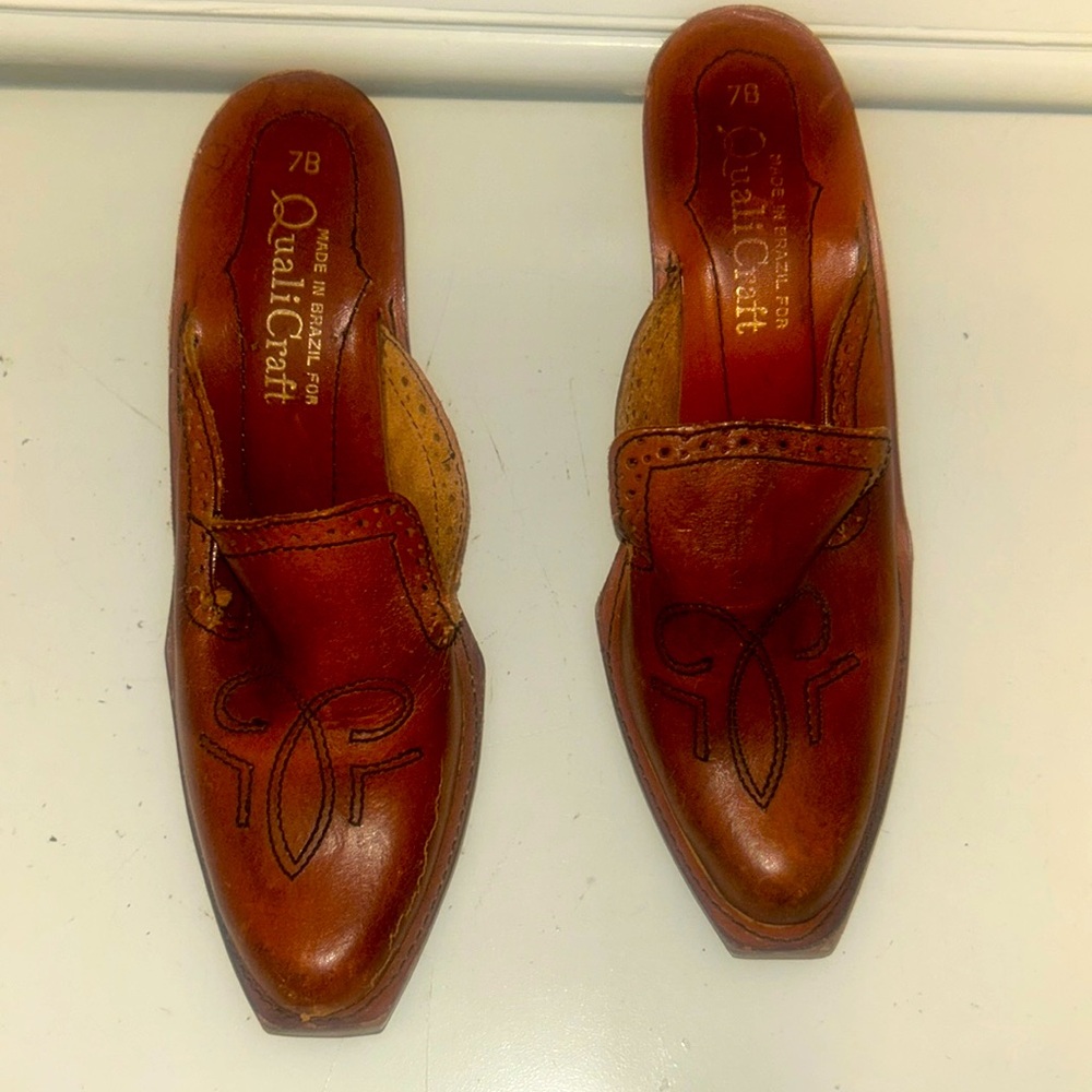 Vintage QualiCraft Brown Leather Mule Clogs size 7
